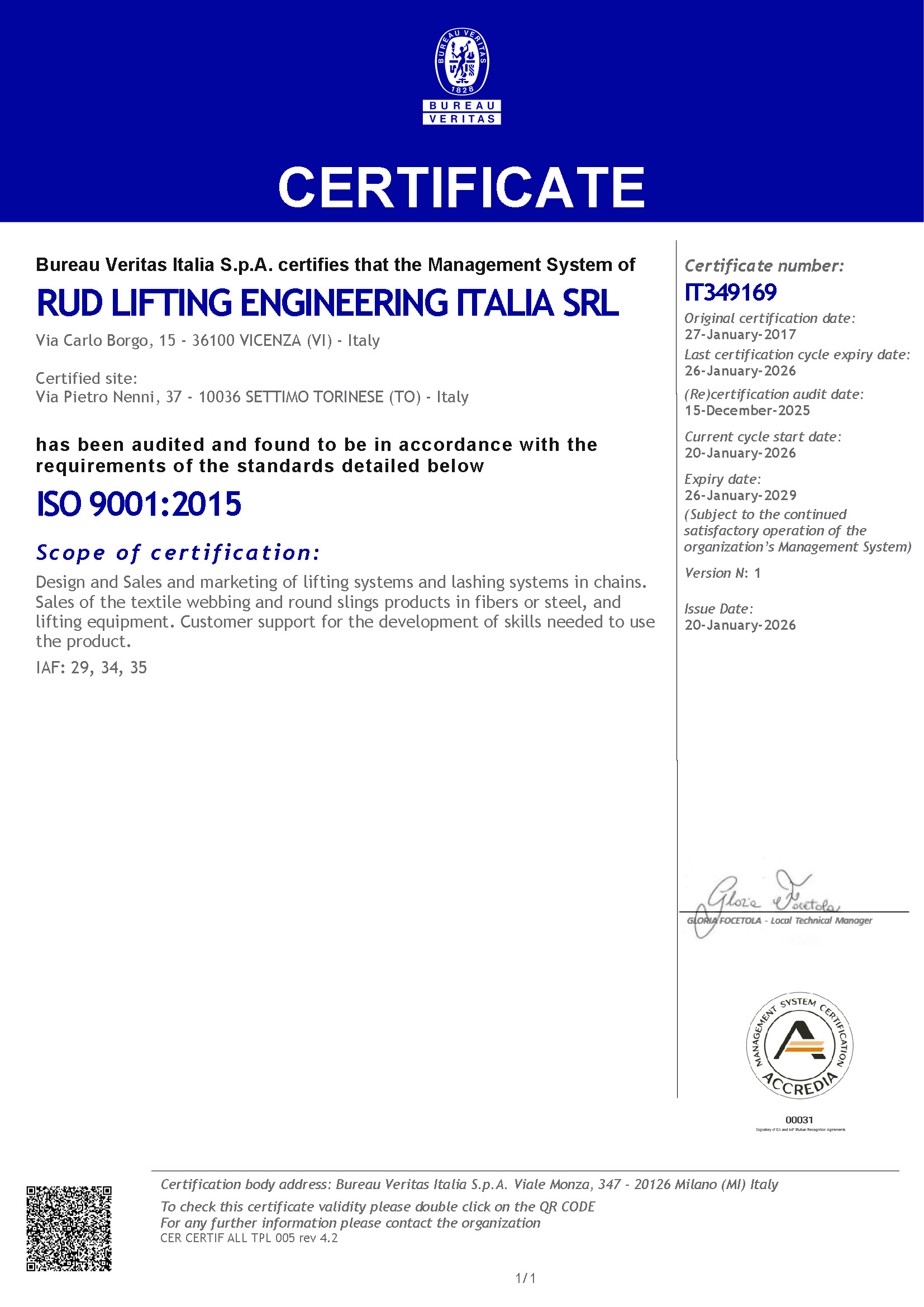 Certificazioni - ISO 9001:2015 (inglese)