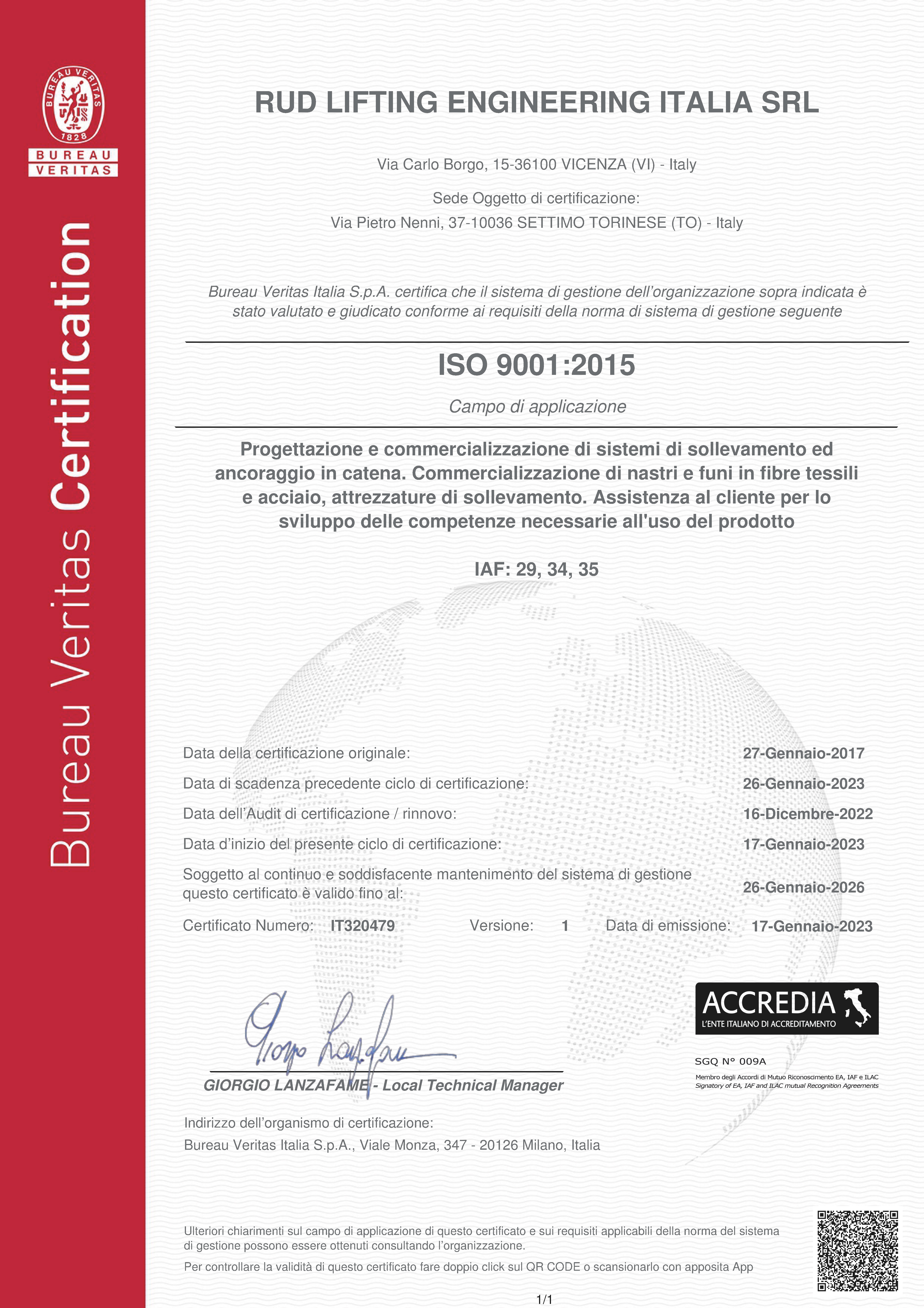 Certificazioni - ISO 9001:2015